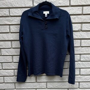 Talbots Petites Shawl Collar 2 Button Navy Blue Long Sleeve Sweater XLP